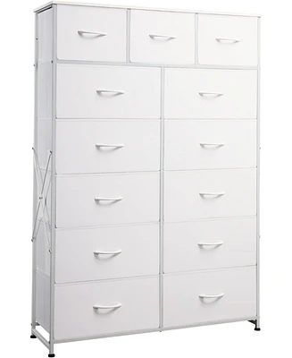 Wlive Tall Dresser for Bedroom with 13 Drawers Storage Organizer Unit Fabric Closet Chest of Steel Frame Wood Top