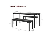 gaomon Kitchen Table and 2 Dining Benches Set, 3 Piece Dining Table Set for 4, Space-Saving Dinette for Kitchen, Dining Room
