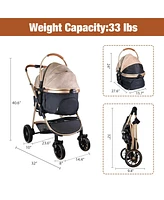 Slickblue Gold 3 in 1 Foldable Dog Stroller with Aluminum Frame, Detachable Carrier, and Cup Holder