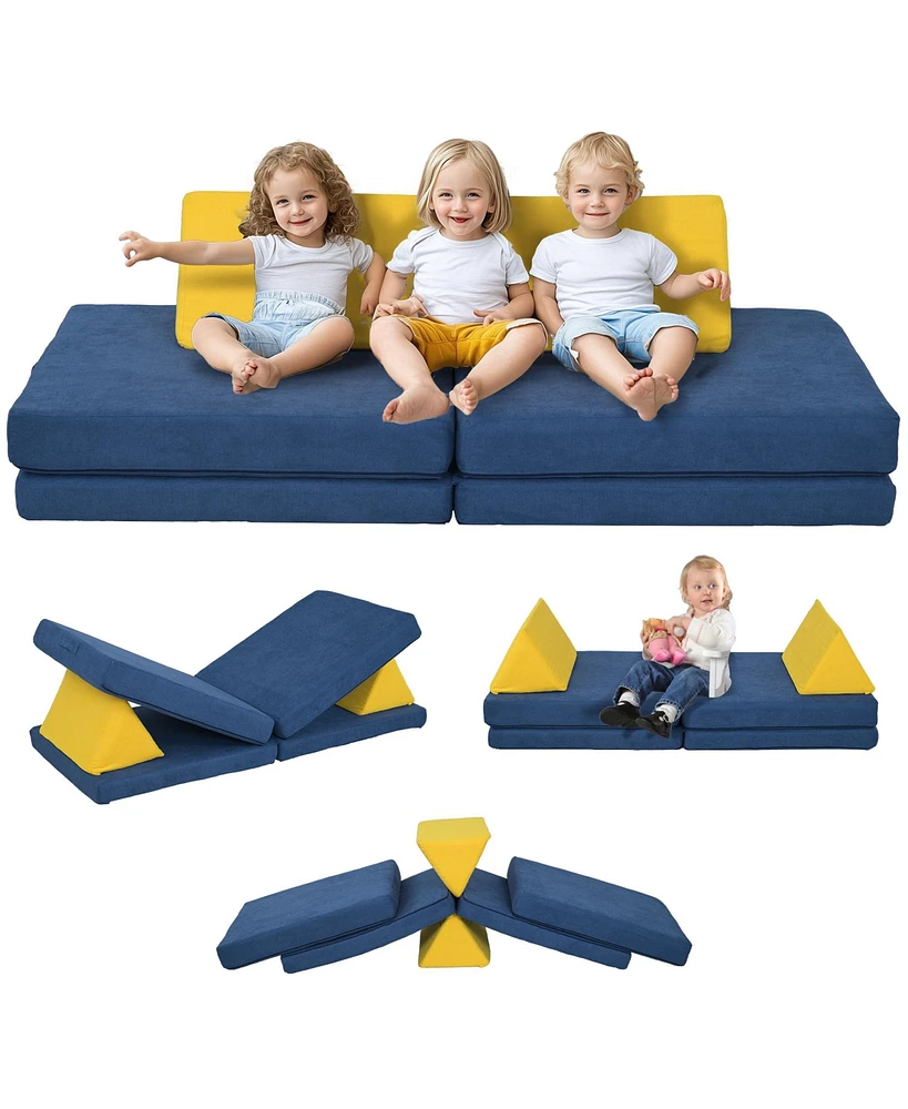 Qaba 6 Piece Modular Kids Play Couch with Washable Cover,