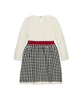 Hope & Henry Baby Girls Organic Long Sleeve Skater Sweater Dress with Bow