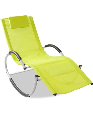 Slickblue Patio Rocking Lounge Chair Outdoor U-Curved Rocker with Removable Pillow for Relaxation