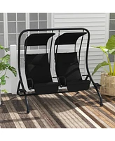 Outsunny 2-Seat Patio Swing Chair w/ Removable Canopy & Cup Holders,