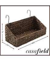 Casafield Set of 2 Hanging Baskets with Hooks - Natural, Woven Hyacinth Shelf Storage Wall Mounted Bins for Bathroom, Kitchen, Office, Laundry Room