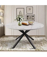 Slickblue Elegant 53" Round Dining Table for 4-6 with Marble Texture and Metal Legs