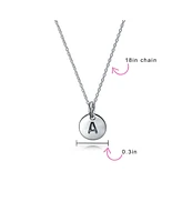 Bling Jewelry Tiny Minimalist Abc Round Disc Block Letter Alphabet A-z Initial Pendant Necklace For Women .925 Sterling Silver