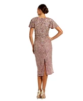 Mac Duggal Women's Embellished Faux Wrap Flutter Sleeve Dress