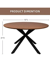 Slickblue 53" Mid-Century Modern Round Dining Table with Solid Metal Legs in Walnut