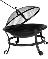 Slickblue Compact 22-Inch Outdoor Fire Pit Bbq Grill with Mesh Spark Screen Cover for Safety