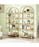 Tribesigns 5-Tier Open Bookshelf, 70.8" Tall Arched Bookcase, Modern Brown Metal Frame Storage Bookshelves