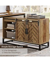 Tribesigns L-Shaped Computer Desk with Cabinet, 53-Inch Farmhouse Corner Desk with Sliding Barn Doors, Reversible L Shaped Office Desk Study Writing T