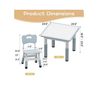 gaomon Toddler Table and 4 Chairs Set with Graffiti Desktop, Height Adjustable Kids Table and Chairs Set with Storage, Non-Slip Legs