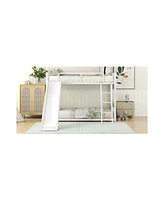 Slickblue Twin Over Twin Metal Bunk Bed with Slide - Space-Saving Kids Bed