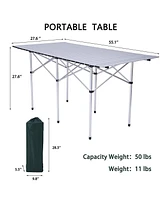 Slickblue Roll Top Camping Table - Portable Folding Aluminum Picnic Table with Carry Bag