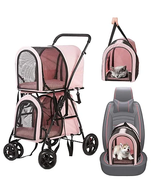 Slickblue Detachable 3-in-1 Double Pet Stroller with 2 Travel Carriage Bags Versatile and Convenient Pet Transport