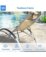 Slickblue Adjustable Backrest Outdoor Recliner Chaise Lounge Chair Lounger with Armrest and Pillow