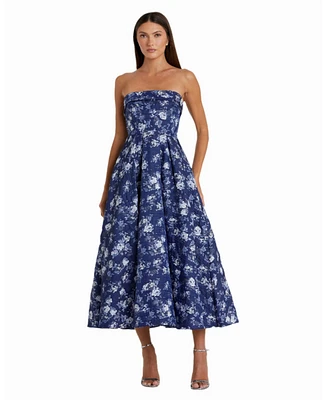 Women's Strapless Brocade Midi Dress