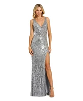 Mac Duggal Women's Beaded Floral Sleeveless Gown