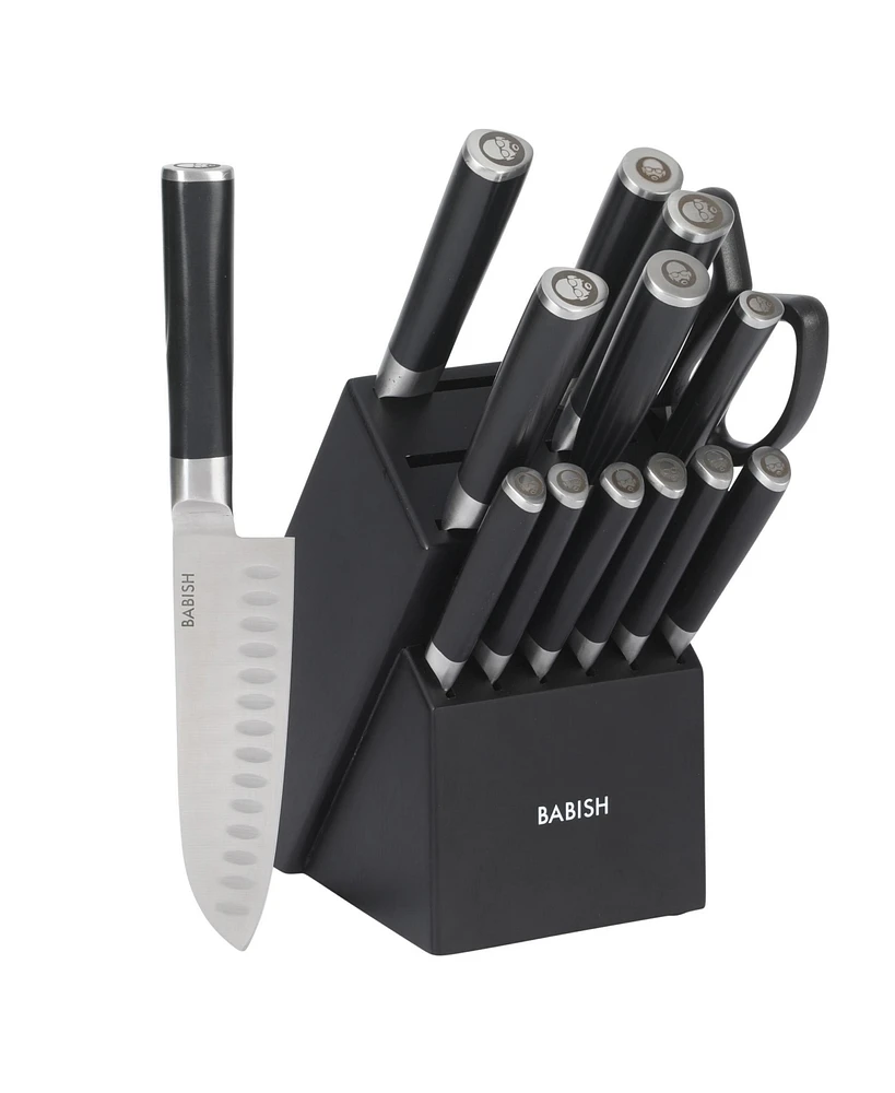 Babish High-Carbon 1.4116 German Steel 15 Piece Full Tang Forged Cutlery Kitchen Knife Block Set - Black