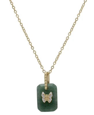 Macy's Amazonite & Lab Grown White Sapphire (1-1/3 ct. t.w.) Butterfly Pendant Necklace in 14k Gold Over Sterling Silver, 16" + 2" extender