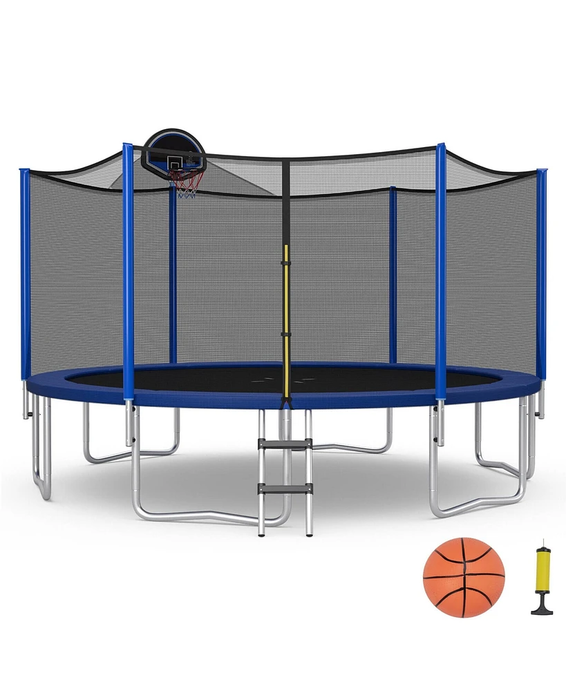 Gymax 14FT Outdoor Large Trampoline Safety Enclosure Net w/ Basketball