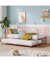 gaomon Twin Daybed with Pull-Out Trundle, Stylish Headboard and Metal Slats