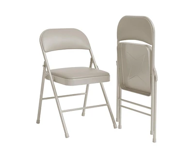2 Pack Beige Folding Chairs With Padded Cushion and Back, for Outside, Foldable Metal Frame Hold Up to 350 Lbs, Chair