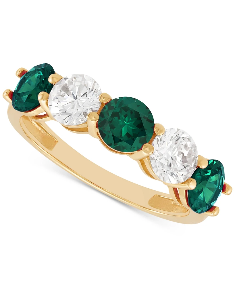 Grown With Love Lab Emerald (1-1/3 ct. t.w.) & Diamond (1 Five Stone Ring 14k Gold (Also Ruby Sa