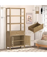 gaomon 71" Bookshelf and Bookcase with Doors, 5 Tier Tall Bookshelf Storage with Cabinet and Drawer, Modern Bookshelf Cabinet with Adjustable Shelves,