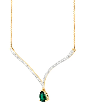 Grown With Love Emerald (1-1/2 ct. t.w.) & Lab Diamond (1 Fancy 18" Pendant Necklace 14k Gold (Also Ruby S