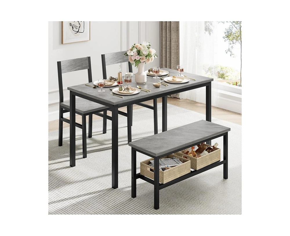 gaomon Dining Table Set for 4, Modern Kitchen Table with Bench and Chairs, 4 Piece Dining Room Table with Storage Rack for Small Spaces