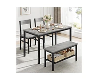 gaomon Dining Table Set for 4, Modern Kitchen Table with Bench and Chairs, 4 Piece Dining Room Table with Storage Rack for Small Spaces