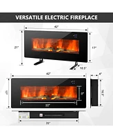 Sugift 42 Inch Electric Wall Mounted Freestanding Fireplace with Remote Control-Black