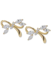 Macy's Lab Grown White Sapphire Bow Knot Stud Earrings (7/8 ct. t.w.) in 14k Gold Over Sterling Silver