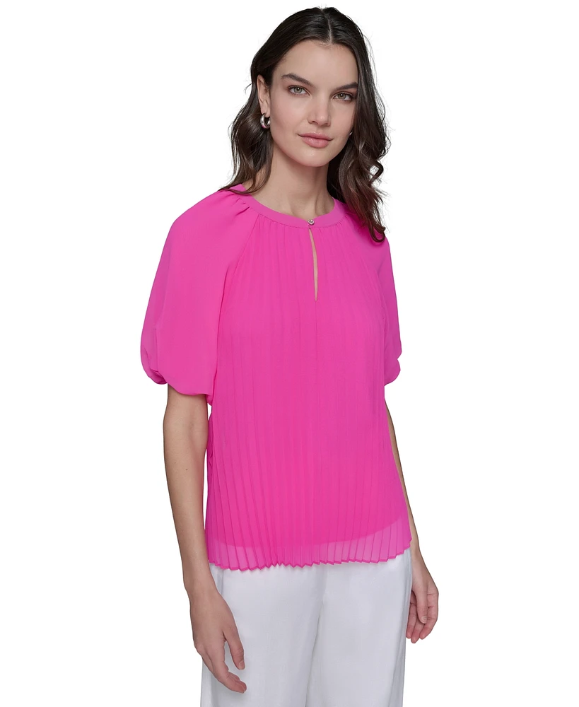 Karl Lagerfeld Paris Women's Puff Sleeve Pleated Top