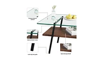 Slickblue Modern Rectangle Coffee Table with Tempered Glass Top and Metal Legs for Living Room