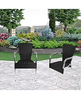 Slickblue Patio Rattan Wicker Chair Set - 4-Piece Stackable Black Chairs for Indoor and Outdoor Use