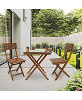 Slickblue Outdoor Wood Bistro Set - 3-Piece Folding Patio Furniture for Small Spaces