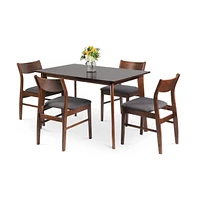 Slickblue Mid Century Modern 5-Piece Dining Room Set – Wood Table and Cushioned Chairs