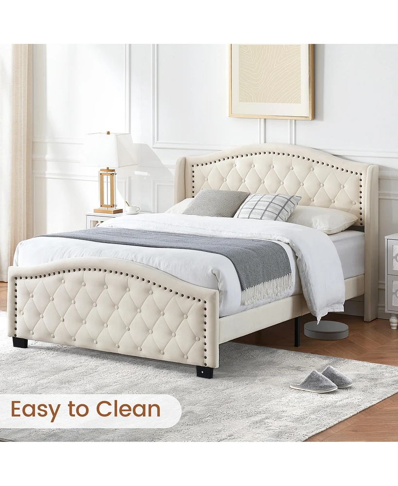 gaomon King Bed Upholstered Platform Frame with Tall Headboard 47.2"