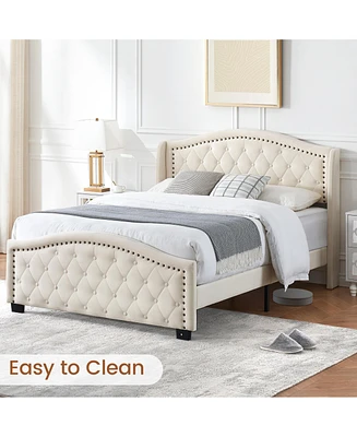 gaomon King Bed Upholstered Platform Frame with Tall Headboard 47.2"