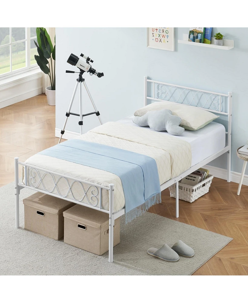 gaomon Twin Size Metal Platform Bed Frame with Headboard and Footboard, Heart Shaped Bed Frame