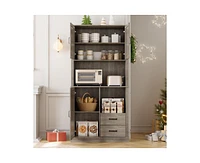 gaomon Modern Kitchen Pantry Cabinet with Microwave Stand, Tall Hutch Bar Cabinet with Drawers & Adjustable Shelves