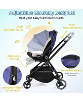 Slickblue Kids Foldable Compact Travel Stroller – Stroller with 5-Point Harness & Reversible Handle