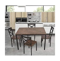 Slickblue Wood Dining Table Set – 5-Piece Furniture with 4 Chairs and Sturdy Metal Legs