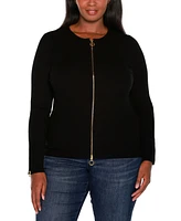 Belldini Plus Black Label Ribbed Double-Zip Cardigan Sweater