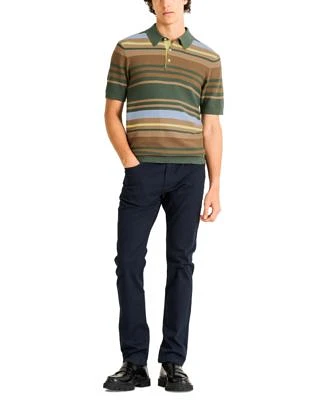 Scotch Soda Mens Slim Fit Ralston Pants Tailored Fit Stripe Structured Knit Polo Shirt