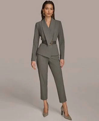 Donna Karan New York Pinstripe Belted Blazer Slim Leg Ankle Pant