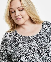 Jm Collection Plus Printed Jacquard Top, Exclusively at Macy's