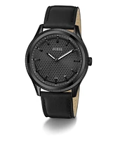 Guess Men's Analog Black Genuine Leather Watch